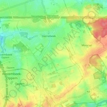 Topografische kaart Sterrebeek, hoogte, reliëf