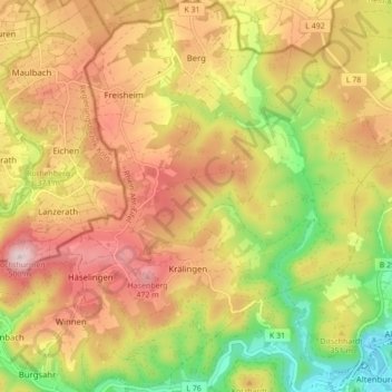 Topografische kaart Berg, hoogte, reliëf