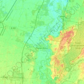 Topografische kaart Haren (Ems), hoogte, reliëf