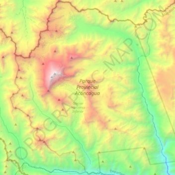 Topografische kaart Parque Provincial Aconcagua, hoogte, reliëf