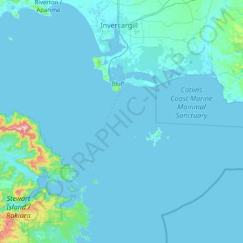 Topografische kaart Te Ara a Kewa / Foveaux Strait, hoogte, reliëf