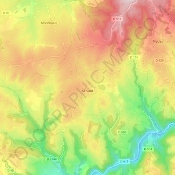 Topografische kaart Servant, hoogte, reliëf