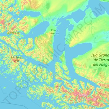 Topografische kaart Punta Arenas, hoogte, reliëf