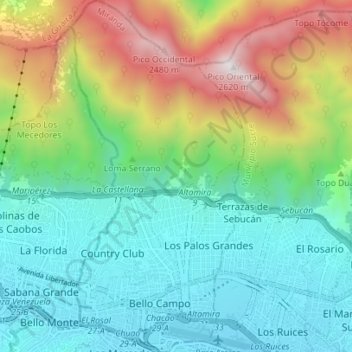 Topografische kaart Parroquia Chacao, hoogte, reliëf