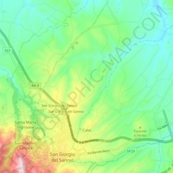 Topografische kaart Calvi, hoogte, reliëf