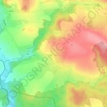 Topografische kaart Rodinov, hoogte, reliëf