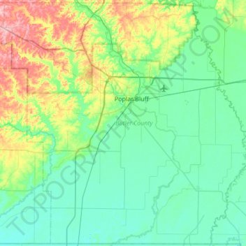 Topografische kaart Butler County, hoogte, reliëf