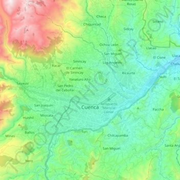 Topografische kaart Cuenca, hoogte, reliëf