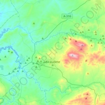 Topografische kaart Alcaudete, hoogte, reliëf