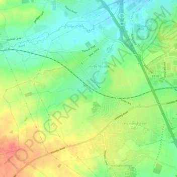 Topografische kaart Kirby Muxloe, hoogte, reliëf