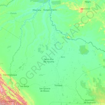 Topografische kaart Mamore River, hoogte, reliëf