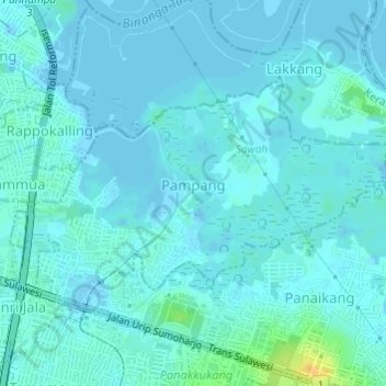 Topografische kaart Pampang, hoogte, reliëf