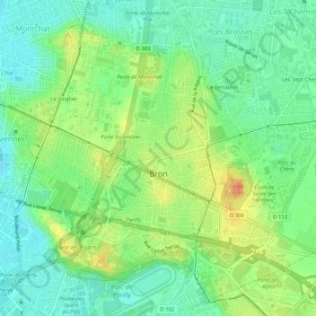 Topografische kaart Bron, hoogte, reliëf