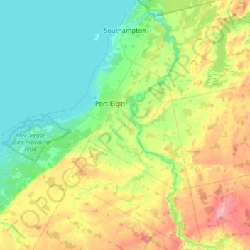 Topografische kaart Saugeen Shores, hoogte, reliëf