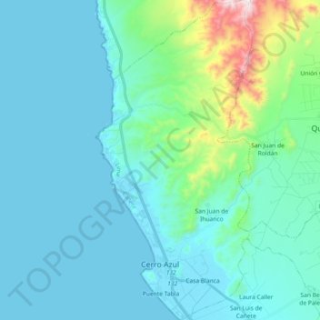 Topografische kaart Cerro Azul, hoogte, reliëf