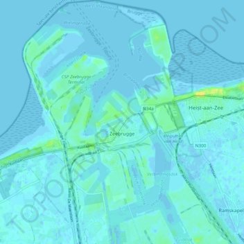 Topografische kaart Zeebrugge, hoogte, reliëf