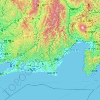 Topografische kaart 静岡県, hoogte, reliëf