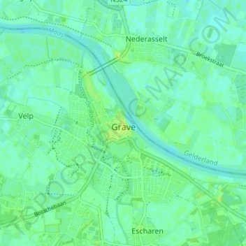 Topografische kaart Grave, hoogte, reliëf