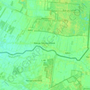 Topografische kaart Nieuw-Schoonebeek, hoogte, reliëf