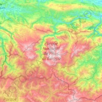 Topografische kaart Parque Nacional de Picos de Europa, hoogte, reliëf