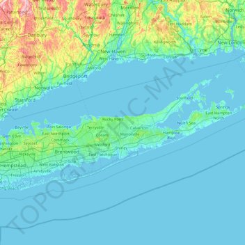 Topografische kaart Suffolk County, hoogte, reliëf