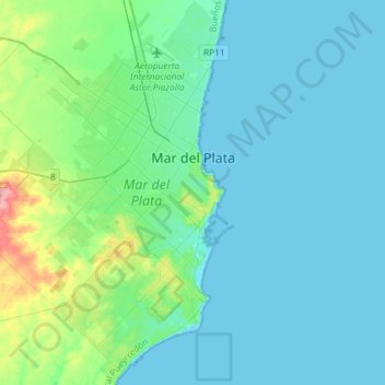 Topografische kaart Mar del Plata, hoogte, reliëf
