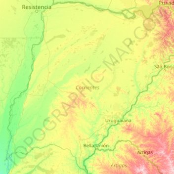 Topografische kaart Corrientes, hoogte, reliëf