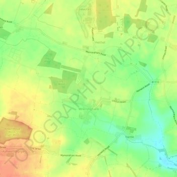 Topografische kaart Wreningham, hoogte, reliëf