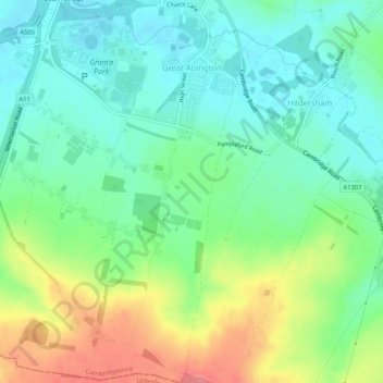 Topografische kaart Great Abington, hoogte, reliëf