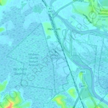 Topografische kaart Hexham, hoogte, reliëf