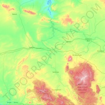 Topografische kaart Carbon County, hoogte, reliëf