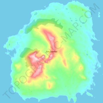 Topografische kaart Isla Lennox, hoogte, reliëf