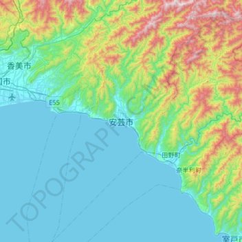 Topografische kaart Aki, hoogte, reliëf