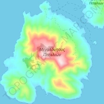 Topografische kaart Μεγαλόνησος Πεταλιών, hoogte, reliëf