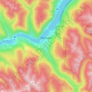 Topografische kaart Nelson, hoogte, reliëf