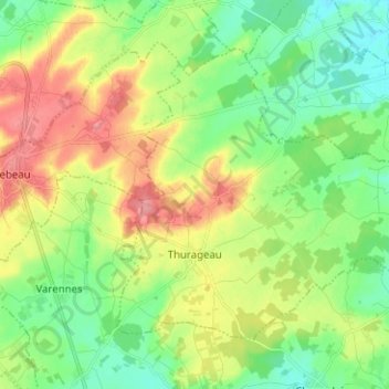 Topografische kaart Thurageau, hoogte, reliëf