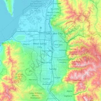 Topografische kaart Salt Lake County, hoogte, reliëf