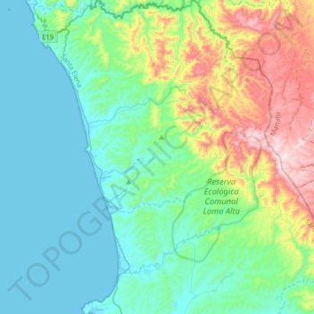 Topografische kaart Parroquia Manglaralto, hoogte, reliëf