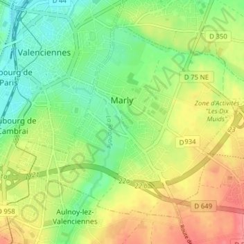 Topografische kaart Marly, hoogte, reliëf