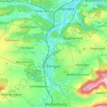 Topografische kaart Ellingen, hoogte, reliëf