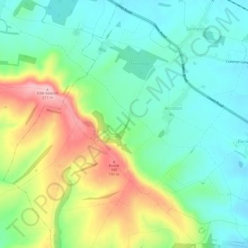 Topografische kaart Alciston, hoogte, reliëf