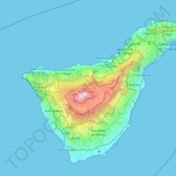 Topografische kaart Tenerife, hoogte, reliëf