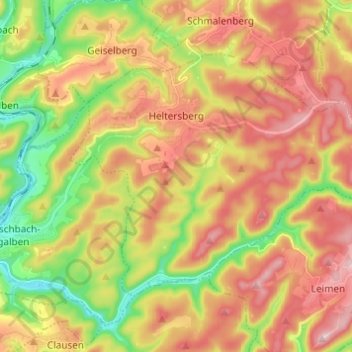 Topografische kaart Heltersberg, hoogte, reliëf