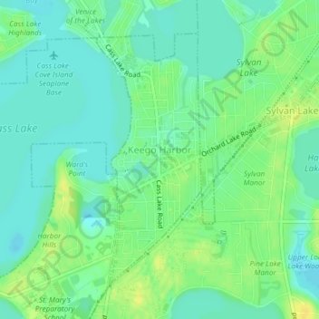 Topografische kaart Keego Harbor, hoogte, reliëf