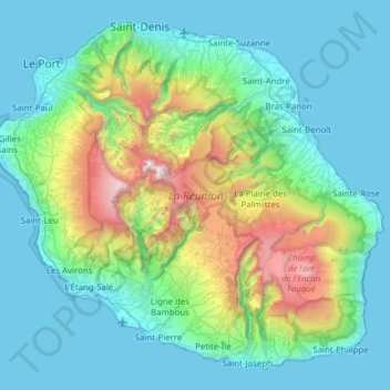 Topografische kaart Académie de la Réunion, hoogte, reliëf