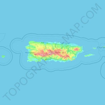 Topografische kaart Puerto Rico, hoogte, reliëf