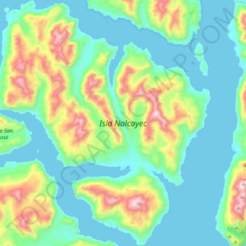 Topografische kaart Isla Nalcayec, hoogte, reliëf