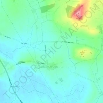 Topografische kaart Carlton Husthwaite, hoogte, reliëf