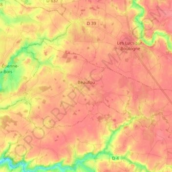 Topografische kaart Beaufou, hoogte, reliëf