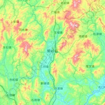 Topografische kaart Jiaoling County, hoogte, reliëf